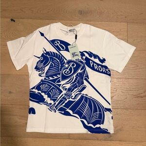 Burberry White Tee with Blue Knight Graphic